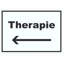 HB-Druck Therapie Schild mit Text und Richtungspfeil links Raum Behandlung waagerecht A0 (841x1189mm)