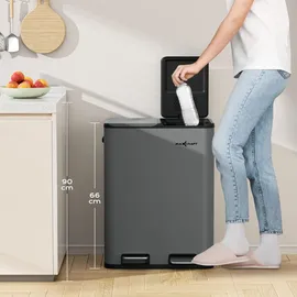 MAXCRAFT Mülleimer / Treteimer mit Soft Close Deckel und 2 Inneneimern - 60 Liter in Anthrazit