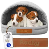 Leanbe Personalisierte Hundehütte/Hundehöhle – Kuscheliges Hundebett mit Namensgravur – Katzenhöhle & Schlafplatz für kleine und große Hunde Hundehaus (Asche, R3:55x47x39cm)