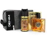 Denim - Geschenk für Herren, After Shave 100 ml und Deodorant Spray 150 ml, Duft Gold, mit Kulturbeutel für Herren