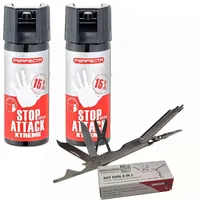 SPARSET -2X Pfefferspray Stop Attack 50ml Spray – Verteidigungsspray gegen Tiere – Abwehrspray 5m Sprühweite - Panikverschluss Tierabwehr Selbstverteidigung + Multitool Key Tool 6 in 1 Edelstahl