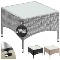 CASARIA Beistelltisch Polyrattan Wetterfest Höhenverstellbar Outdoor Glasplatte 80kg Belastbarkeit Garten Balkon Terrasse Lounge Tisch