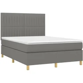 vidaXL Boxspringbett mit Matratze & LED Dunkelgrau 140x200 cm Stoff