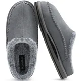 KuaiLu Hausschuhe Herren Memory-Schaum aus Warme Bequeme Plüsch Futter Männer Clog Pantoffeln Handgemachte Stitch Suede Slip-On Kuschelschuhe mit Komfort stützend Drinnen Draussen Grau Größe 47 - 47 EU