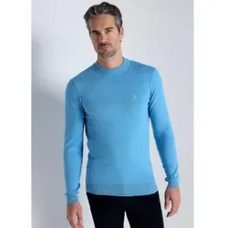 Bendorff für Herren. 870225164 Basic-Pullover mit mittelblauem Kragen (L), Lässig, Baumwolle, Langarm