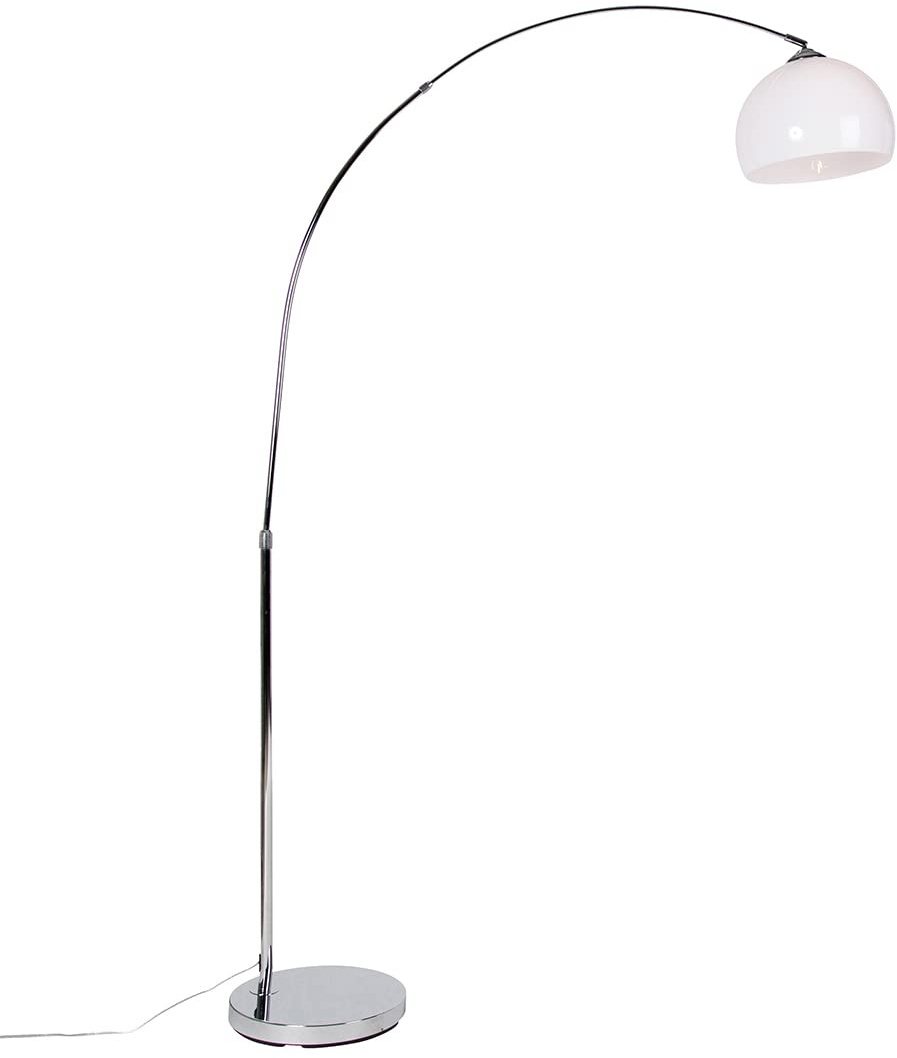 QAZQA - Moderne Bogenlampe Chrom mit weißem Schirm - Arc Basic I Wohnzimmer - Stahl Rund I Länglich - LED geeignet E27