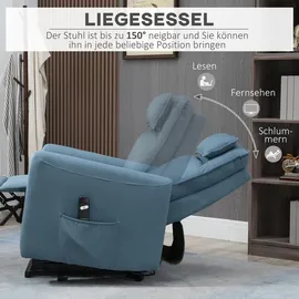 Homcom elektrischer Aufstehsessel Relaxsessel mit Aufstehhilfe Fernsehsessel mit Liegefunktion, Fernbedienung, gepolstert TV Sessel mit Seitentasche, Samt, Blau