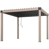 Modante Pavillon, Metall, Holzoptik, quadratisch, 306x223x306 cm, wetterbeständig, UV-beständig, regenabweisend, Sonnen- & Sichtschutz, Pavillons & Pergolas, Pavillons