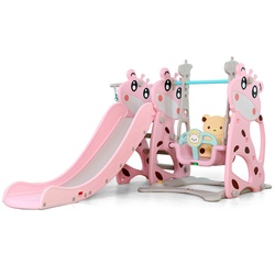 Moni, Kinderrutsche mit Schaukel Miki HBS18019, Basketballkorb, verstellbar rosa