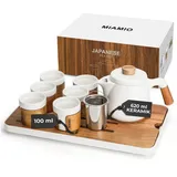 MiaMio - Japanisches/Chinesisches Tee Set 6 x 100 ml/Asiatische Teekanne 620 ml mit Teesieb, Traditionelles Japanisches Teekanne Set für Teeliebhaber/Männer/Frauen (Weiß)
