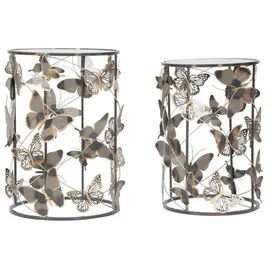 Mauro Ferretti Couchtisch, Grau, Gold, Metall, Glas, 41.3-35x55-50.3x41.3-35 cm,
