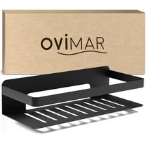 ovimar Duschkorb Hinnoya | rechteckig | schwarz matt | Edelstahl | ohne Bohren | zum Kleben | Duschablage | platzsparende Befestigung | für Badewanne oder Dusche | Aufbewahrung von Duschgel