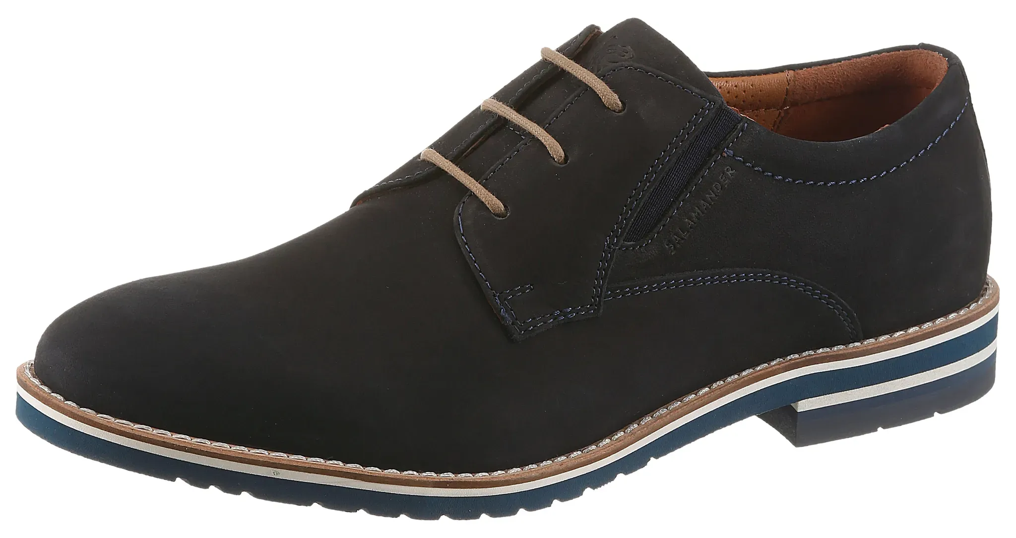 Schnürschuh SALAMANDER, Herren, Gr. 42, schwarz (dunkelblau), Leder, Basic, Schuhe Schnürschuh, Schnürer, Business Schuh, Halbschuh mit Blockabsatz