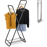 Relaxdays Kleiderständer, Ablage, HBT 152x67x44 cm, 2 Kleiderstangen, Garderobenständer klappbar, Metall, schwarz/natur