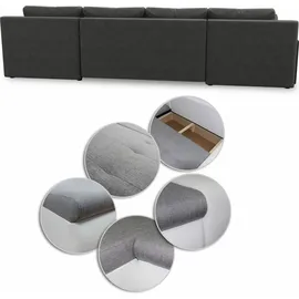 Sofnet Wohnlandschaft mit Schlaffunktion Faris U-Form - Couch, Schlafsofa mit Bettkasten, Couchgranitur mit Bettfunktion, Big Sofa, Bettsofa (Schwarz (Kronos 07))