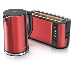 Arendo Frühstücksset, Wasserkocher ELEGANT 1,5L, 2 Scheiben Toaster Langschlitz, Rot