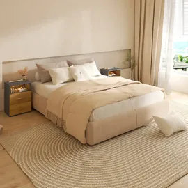 CASARIA Nachttisch mit Schubladen Boxspringbett Schlafzimmer Wohnzimmer Beistelltisch Nachtschrank Holz Grau