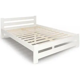home collective Holzbett mit Lattenrost Modern Bett Bed Kiefer Massiv Bettgestell Doppelbett Massivholzbett Klassisch | Langlebig | Skandi... - weiß
