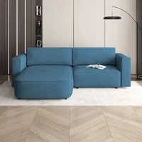 Beautysofa Ecksofa CARLOS velo631- Dunkelblau, mit Schlaffunktion, mit Bettkasten