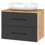 Planetmöbel LUX Badmöbel Waschtischunterschrank 70 cm hängend ohne Aufsatz-Waschbecken, Waschtisch Gold Eiche/Anthrazit