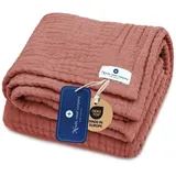 nordic coast company Babydecke Musselin [75 x 100 cm] – Puckdecke aus 100% Baumwolle, 4-lagig, Spucktuch, Stilltuch & Krabbeldecke für Neugeborene (Kupfer)
