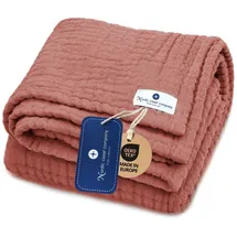 nordic coast company Babydecke Musselin [75 x 100 cm] – Puckdecke aus 100% Baumwolle, 4-lagig, Spucktuch, Stilltuch & Krabbeldecke für Neugeborene (Kupfer)