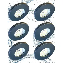 Trango 6er Set 6729IP65-061MOSD IP65 LED Einbaustrahler in Anthrazit matt inkl. 6x 5 Watt 3-Stufen dimmbar 3000K warmweiß Ultra Flach LED Modul Dusche, Bad Einbauleuchte, Deckenstrahler, Deckenlampe