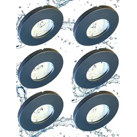 Trango 6er Set 6729IP65-061MOSD IP65 LED Einbaustrahler in Anthrazit matt inkl. 6x 5 Watt 3-Stufen dimmbar 3000K warmweiß Ultra Flach LED Modul Dusche, Bad Einbauleuchte, Deckenstrahler, Deckenlampe