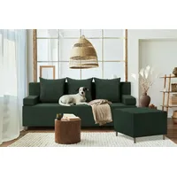 Couch FIREZE mit Puff 3in1 SATZ - Sofa mit Schlaffunktion - Schlafcouch mit Bettkästen Flaschengrün - dunkelgrün/Grün