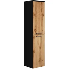 Badplaats Saturnus Hochschrank 35 x 130 cm Schwarz/Eiche Holz