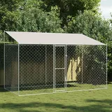 vidaXL Hundekäfig mit Dach Silber 400 x 200 x 256 cm Stahl und PE