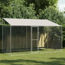 vidaXL Hundekäfig mit Dach Silber 400 x 200 x 256 cm Stahl und PE