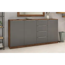 borchardt Möbel Highboard BORCHARDT MÖBEL "Oliva", grau (eiche vintage, graphit matt), B:200cm H:99cm T:35cm, Spanplatte, Sideboards, Highboard, Breite ca. 200 cm