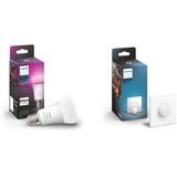 Philips Hue White & Col. Amb. E27 Einzelpack 800lm 75W + Smart Button, komfortables Dimmen ohne Installation