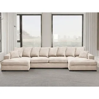 Kaiser Möbel Ecksofa mit schlaffunktion und bettkasten, Sofa U-form, Couch U-form Gabon stoff Zoom Creme - Beige