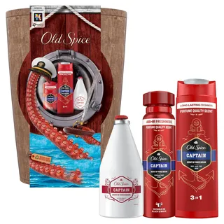 Old Spice Holzfass Geschenkset für Männer mit Captain After Shave Lotion 100ml, Deo Stick 50ml und Duschgel 250ml