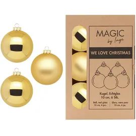 inges magic & goodz Inges Magic by Inge - 6 Stück / 10cm Glas Christbaumkugeln Weihnachtsbaumkugeln Set gold
