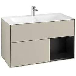 Villeroy und Boch Finion Waschtischunterschrank G040PDHH 99,6x59,1cm, Emotion, Regal rechts Black matt lacquer, Sand Matt Lacquer