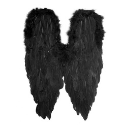 Metamorph Kostüm-Flügel Große schwarze Feder Flügel für Fasching Halloween, Imposante Federflügel für Elfen, Dämonen und Engel Kostüme schwarz