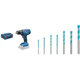 Bosch Professional 18V System Akku-Schlagbohrschrauber GSR 18V-21 (ohne Akkus und Ladegerät, in L-BOXX 136) + 7x Expert CYL-9 MultiConstruction Bohrer Set (für Beton, Ø 4-12 mm, Zubehör)