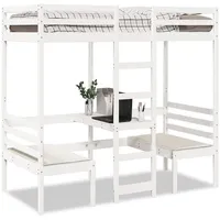 vidaXL Hochbett mit Schreibtisch & Stühlen Weiß 75x190 cm Kiefernholz