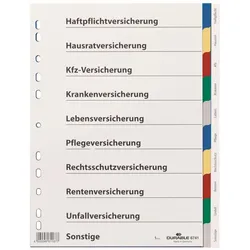 DURABLE Ordnerregister Vollformat blanko mit Deckblatt Versicherungen DIN A4