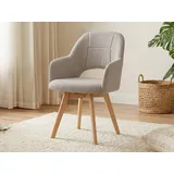 Massivart® Polsterstuhl 360 Grad drehbar, Esszimmerstuhl mit Armlehnen, Webstoff, »STADE«, Gestell Buche massiv unbehandelt • Sitz fest gepolstert • BOHO Stil beige