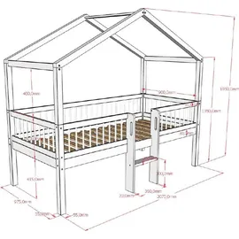 Vipack Hausbett Forrest 90 x 200 cm Buche massiv lackiert weiß