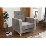 Beautysofa Sessel Bamako (Polstersessel, Cocktailsessel, Wohnzimmer), aus Veloursstoff, Loungesessel mit Holzbeine beige