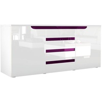 Vladon Sideboard Sylt (Kommode, mit 2 Türen und 4 Schubladen), Weiß matt/Weiß Hochglanz/Brombeer Hochglanz (139 x 72 x 35) weiß
