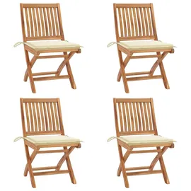 vidaXL Klappbare Gartenstühle mit Kissen 41 x 41 x 88 cm creme 4 St.