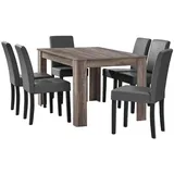 [en.casa] Esstisch Eiche antik mit 6 Stühlen dunkelgrau Kunstleder gepolstert 140x90 Essgruppe Esszimmer,