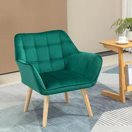 Homcom Einzelsessel Armlehnsessel Relaxsessel mit Holzbeine, Samtoptik, Grün