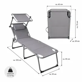 BigDean Sonnenliege 193 x 59 x 45 cm Grau